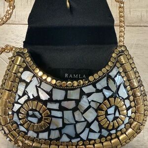 Ramla Black Gold Pearl Handmade Mosaic Purse